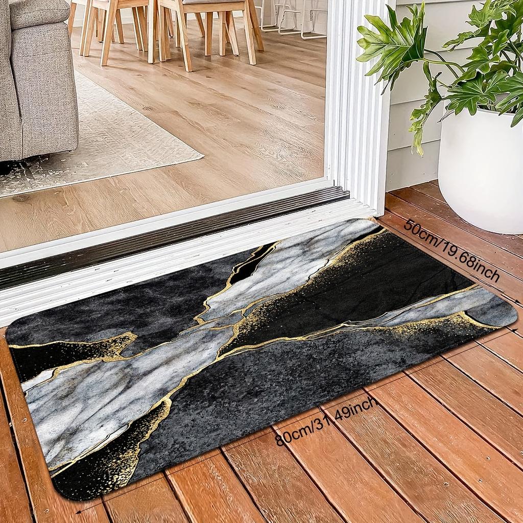 Luxury Black Marble Print Kitchen Mat Soft Thickened Kitchen Floor Mat Waterproof Non-slip Oil-proof Floor Mat Runner Rug