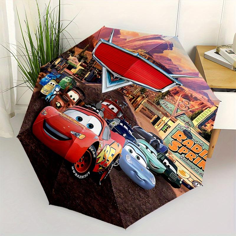 1pc Cars Lightning McQueen & Friends Auto Open Close Umbrella, Portable 3-Fold Design with 8-Bone Iron Frame, Outdoor Umbrella for Fans, Tra
