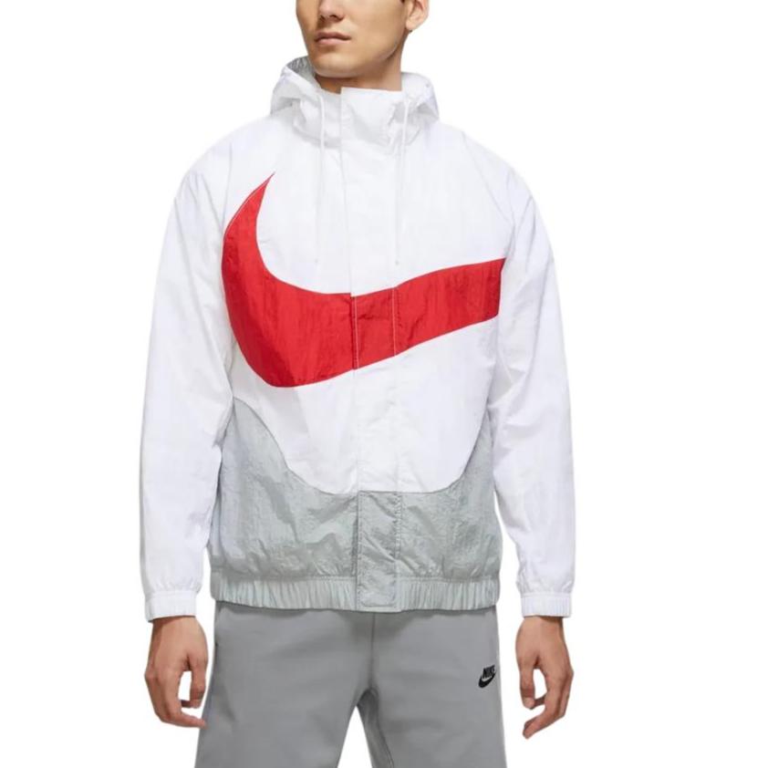 Nike Спортивная куртка-ветровка Swoosh с капюшоном, тканая, свободного кроя, ветрозащитная, унисекс, белая DD5968-100