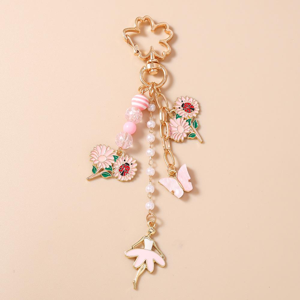 Garden Ballet Keychain Lightweight Flower Butterfly Key Ring Ladybug Enamel Keychain Beaded Bag Charm For Backpack