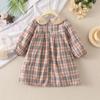 Детская одежда, весенне-осеннее платье для девочек, клетчатые платья с лацканами и длинными рукавами, студенческая форма с бантом, повседневное платье для детей