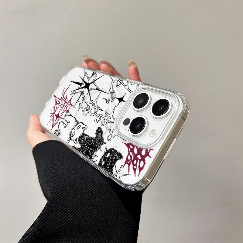 Крутой чехол-зарядка с граффити-котом для iPhone 17 Air 16 E 15 14 Plus 13 12 Mini 11 Pro Max Прозрачный силиконовый чехол с бортиком