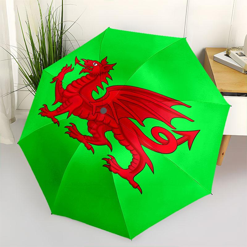 1 PC Automatic Folding Umbrella - Y Ddraig Goch Pattern Portable Foldable Design With 8 Ribs Christmas Birthday Gifts