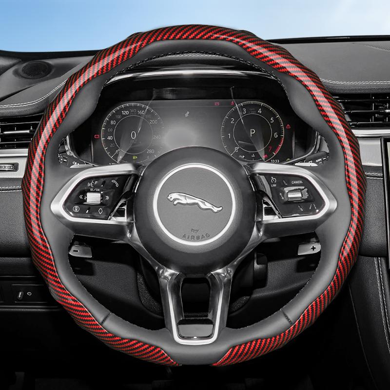 Suitable for Jaguar Carbon Fiber Texture Steering Wheel Cover, Snap-On Wave-Shaped Sporty Design, Durable Protective Case for I-Pace F-Pace E-Pace Xe