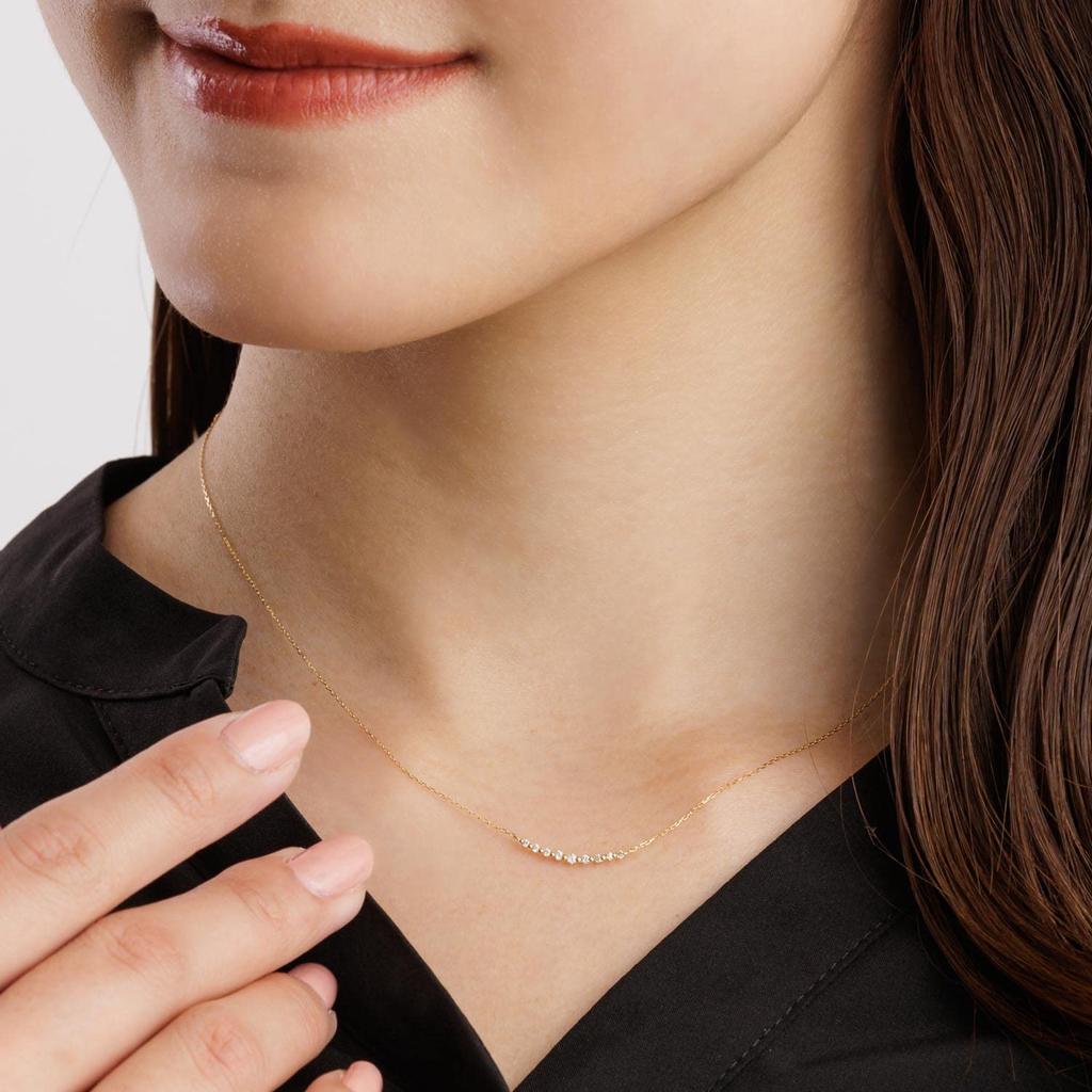 Diamond Necklace Gold K18 18K Smile Line [Lara Christie] 0.1ct Lp51-0003-yg