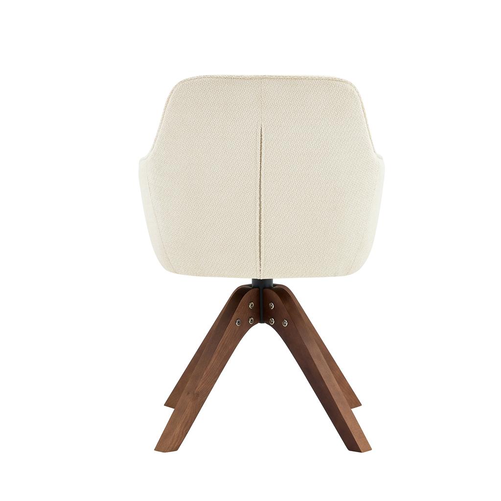Set of 2 360° Swivel Dining Chairs, Cream Fabric, Walnut Wood Legs, Foam Seat, Ergonomic Backrest