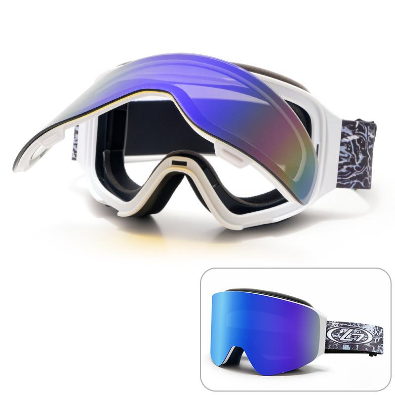 European and American magnetic flip-top ski goggles, double-layer anti-fog outdoor cylindrical large-view ski protective eyewear equipment