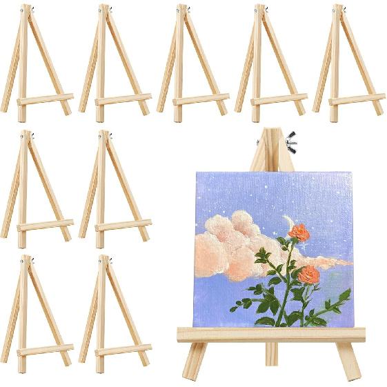 TKOnline 10PCS 9 Inch Wood Easels, Easel Stand for Painting, Art Craft Painting Party Easel, Tabletop Easels, Tripod, Canvas Photo Picture Sign