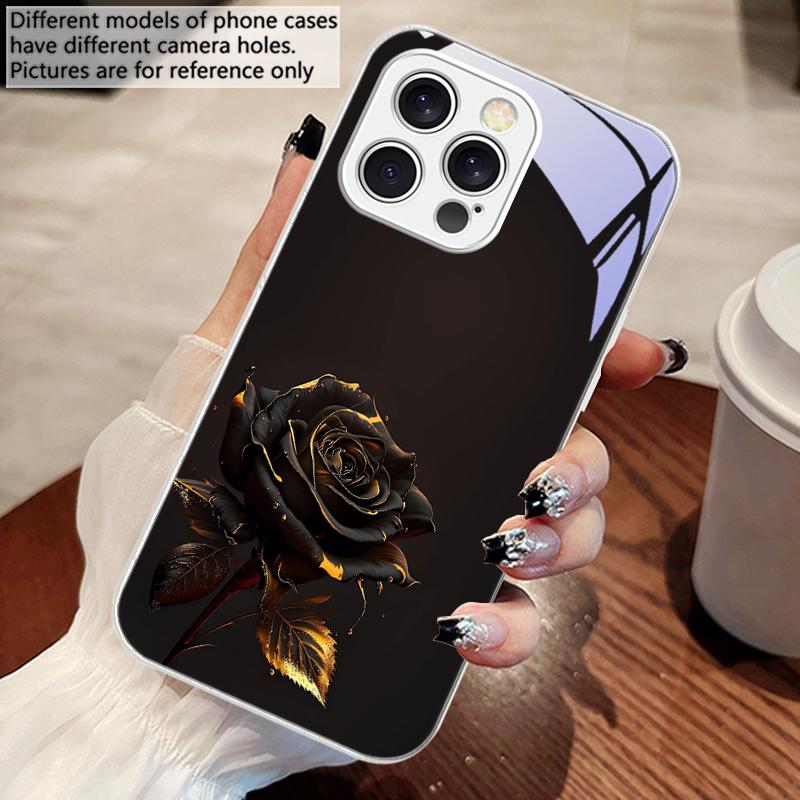 Темно-золотая роза для iPhone 16 E 15 14 13 Plus 12 mini 11 Pro Max XR Xs Max X 7 8 6 6S 2022 Чехол для телефона из закаленного стекла