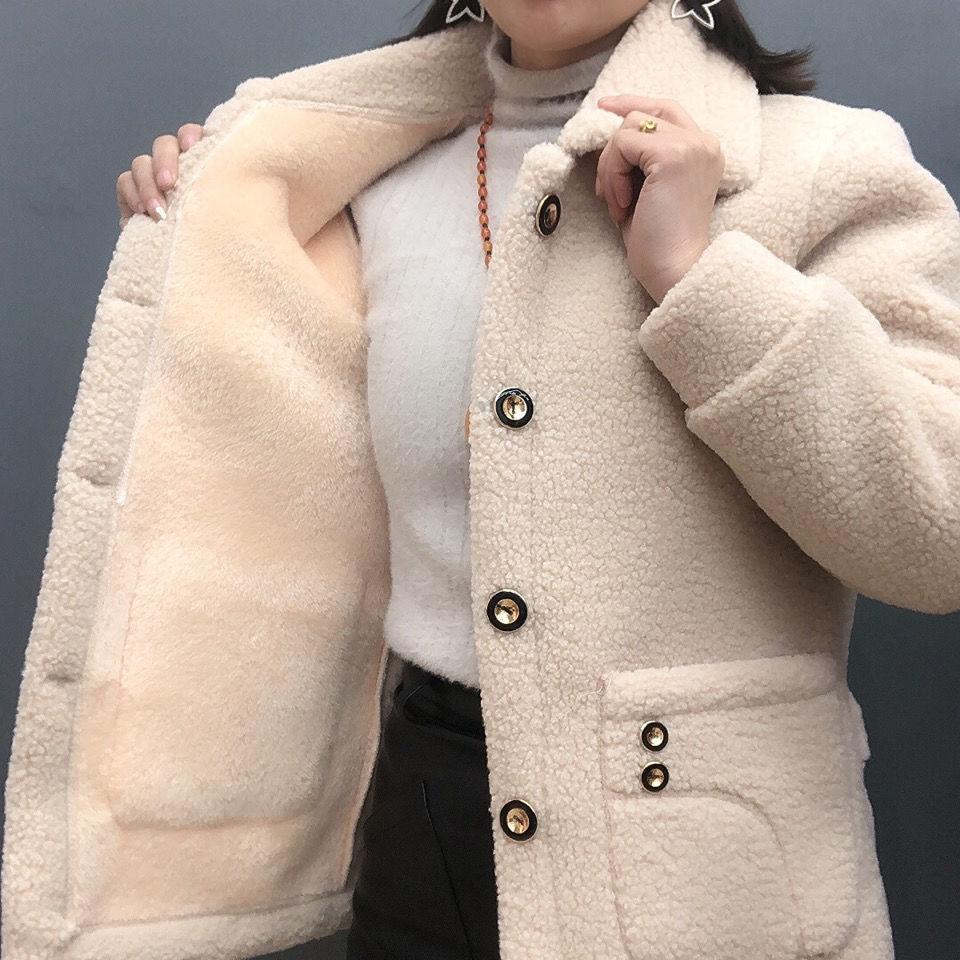 Autumn Winter Thickened Women's Patchwork Sheep Wool Coat with Fur,casual Vintage Clothing,plus Size