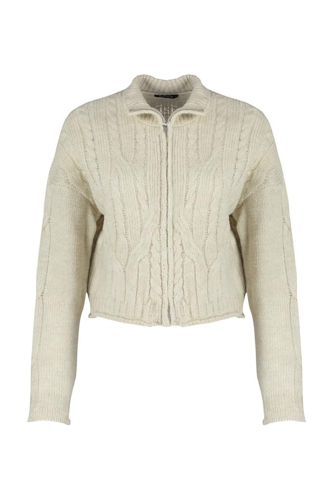 Women's Fashion New Cardigan Stone Soft Textured Zipper Hair Braided Knitwear Cardigan