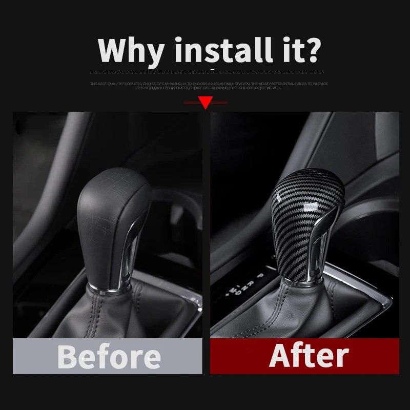 Carbon Fibe Car Gear Head Shift Knob Cover Gear Shift Handle Trim Sticker For Mazda 3 Axela CX-30 CX30 Accessories