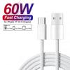 60 Вт USB C Кабель для телефона Для iPhone 16 15 17 Pro Max 17 Air Plus Быстрая зарядка Type-C Зарядка Плетеные кабели USB на Type C Линия передачи данных
