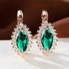 1 Pair Rose Gold Color Marquise Cut Multicolor Birthstone Drop Dangle Hook Earrings White Red Blue Green Stone Horse Eye Claw Earrings Jewelry