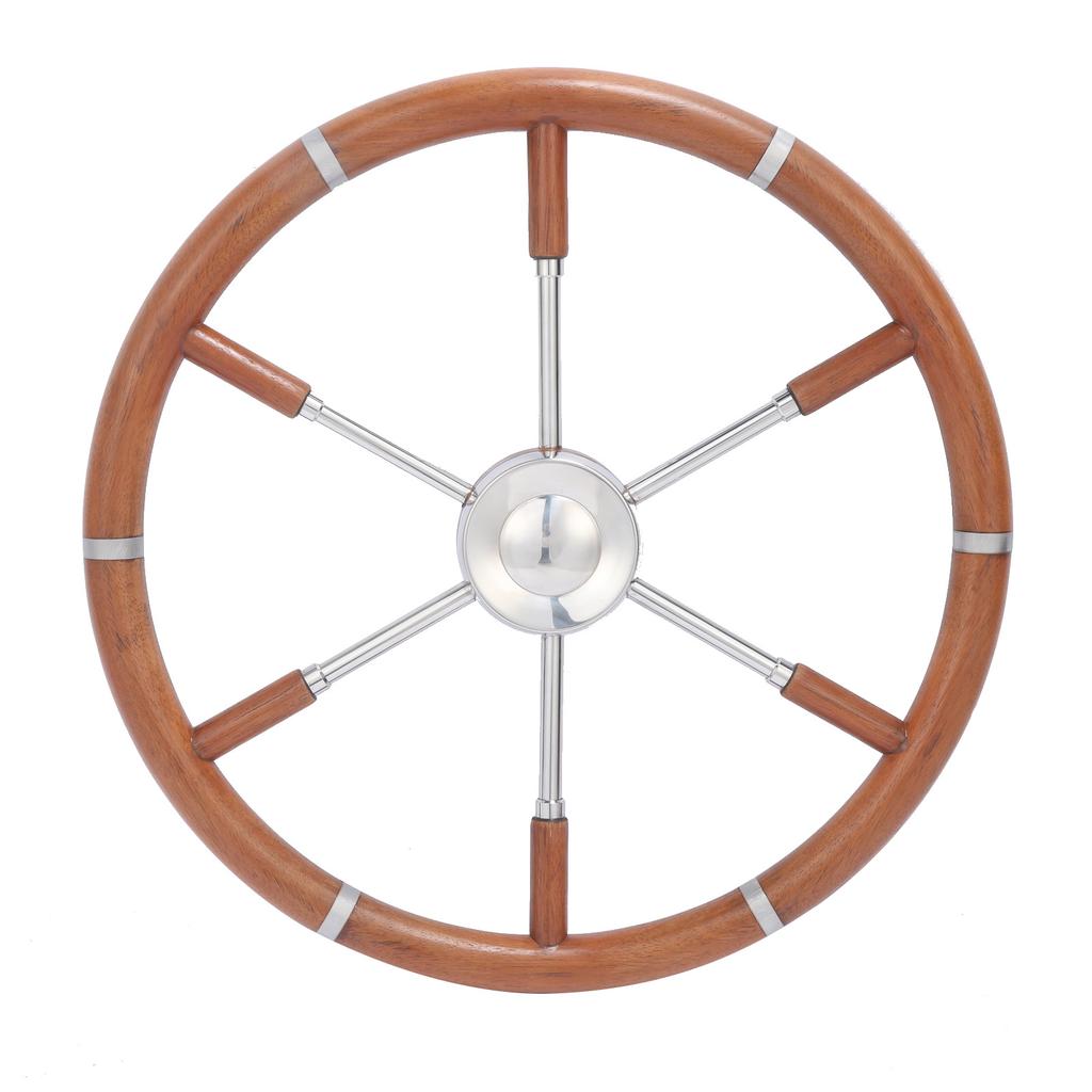 Teak Wood Handle Boat Steering Wheel 6 Spoke 304 Stainless Steel Center Frame Replacement Yachts Steering Wheel for 5