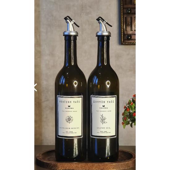 Amber Set of 2 750 Ml Olive Oil Oil Bottle Oil Pot with Wooden Stand