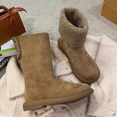 Осень-зима 2025 новые двухсторонние ботинки средней высоты на плоской подошве с отворотами, детские, европейский и американский стиль, на низком каблуке, с круглым носком, с рукавом, темпераментные, снежные бу