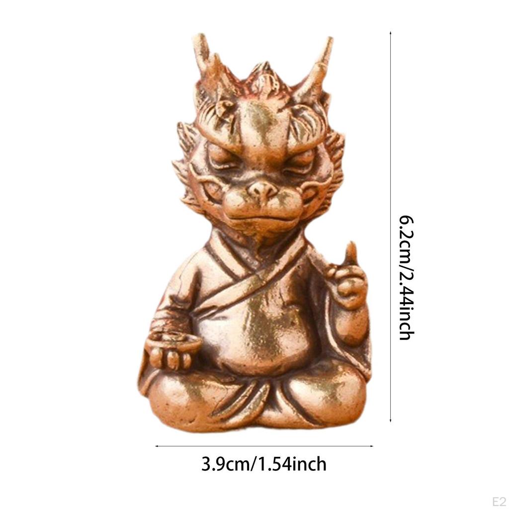 Chinese Feng Shui Dragon Brass Statue Desktop Ornament Vintage Retro Miniature Figurine for Office