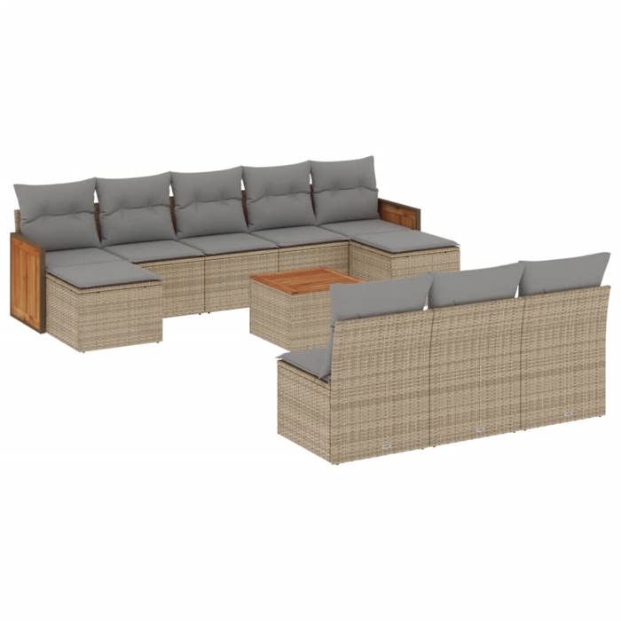 VidaXL Salon de Jardin avec Coussins 11 pcs, Canapés de Terrasse, Ensemble de Meubles de Patio, Mobilier d'Extérieur, Beige 3228075