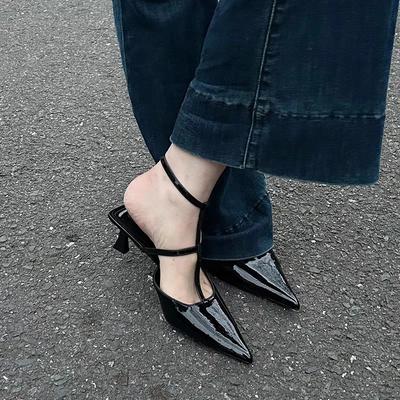 2025Женские сандалии Лето Новые Низкий каблук Острый носок Тонкий ремешок Ремешок с пряжкой Шлепанцы Мода Темперамент Повседневные Каблук Сандалии