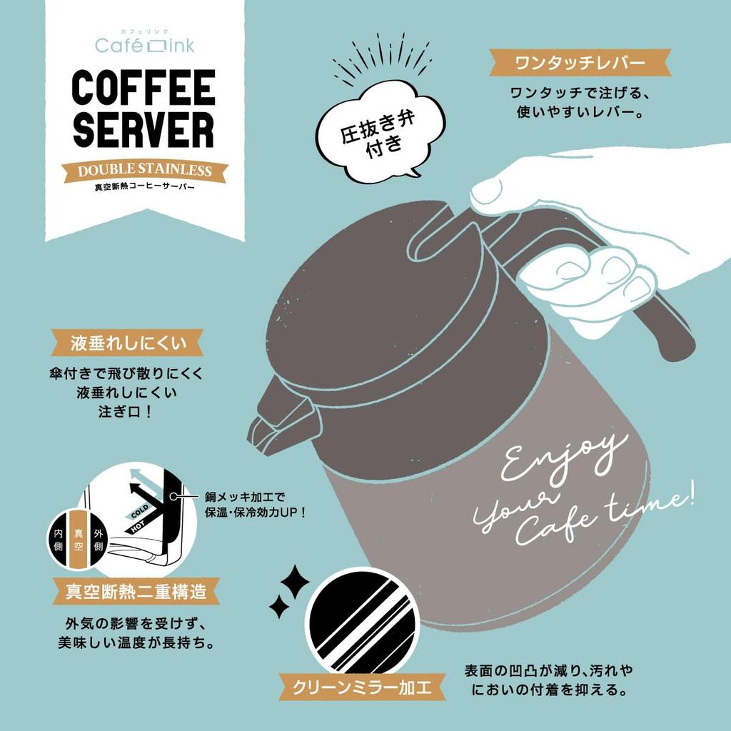 Atlas ACS-653ASH Coffee Server, Tabletop Insulated Pot, 650ml Capacity, Vacuum Insulated, Keeps Warm and Cold, Stainless Steel Thermos, Easy to