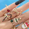6pcs/Set Elk Enamel Santa Claus Ring Dripping Oil Xmas Jewelry Ornaments Christmas Ring Set Gift