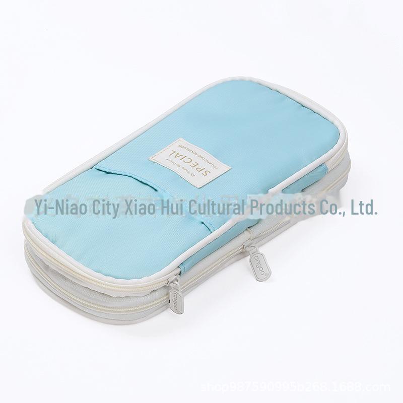 Выдвижной двухслойный пенал Macaron: Большая вместимость, однотонный цвет, для учеников младших и старших классов.