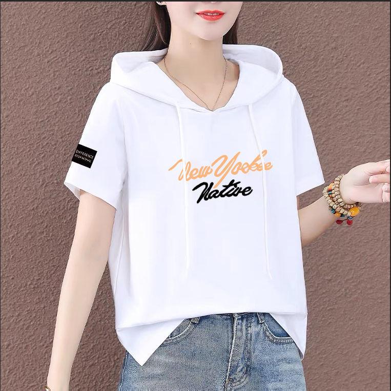 Лето 2025 г. Женская свободная толстовка с коротким рукавом - корейский стиль, модный топ больших размеров