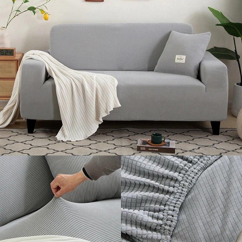 Jacquard Thick Sofa Covers for Living Room Plain Couch Cover Corner L Shape Chaise Longue Sofa Slipcovers Solid Color 1PC