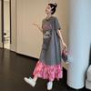 Women 2025 New Summer Plus Size Casual Basic Short Sleeve Oversize Pleated Shirt Dress Loose Long Dress