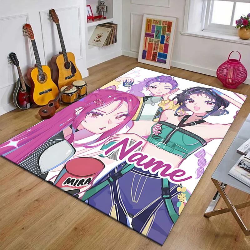 Custom KPop Demon Hunters Mat Personalized Name, Polyester Washable Indoor Entryway Rug, Gift for Christmas, Easter, Thanksgiving Day