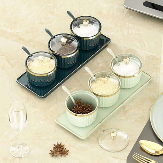 Банки для специй Отдельные контейнеры для приправ Прозрачные акриловые банки с ложками Поднос Пластик без BPA