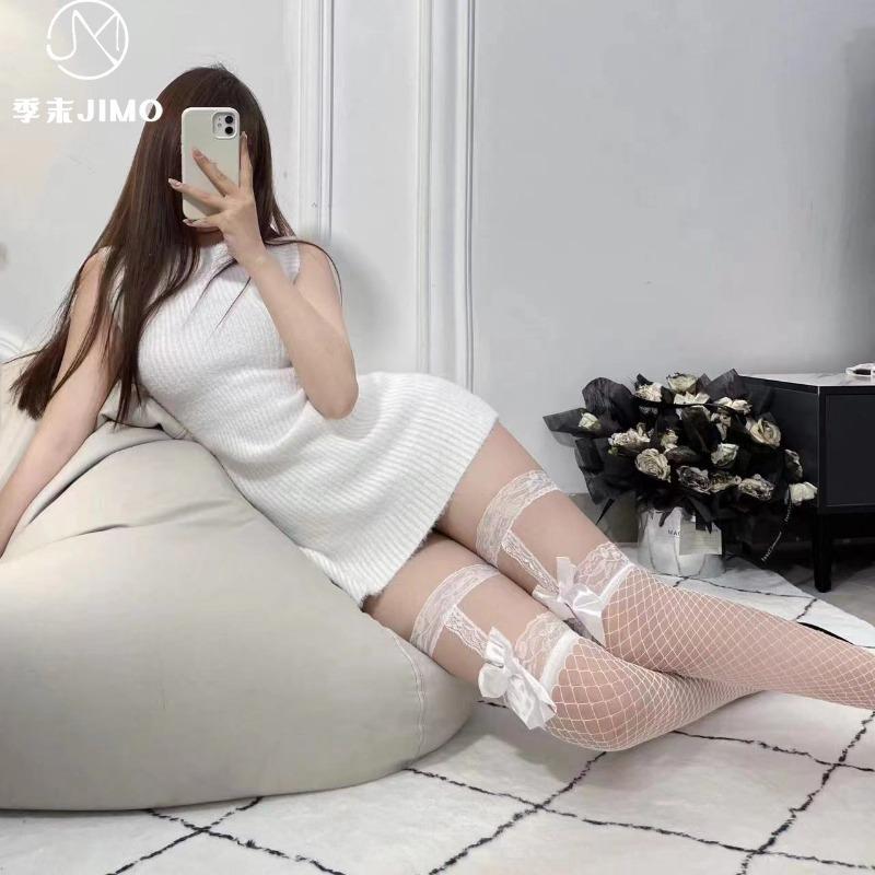 Sexy Underwear Lace Leg Ring Bow Stitching Black Fishnet Socks Sexy Over the Knee Hollow Suspenders Pure Desire Stockings Women