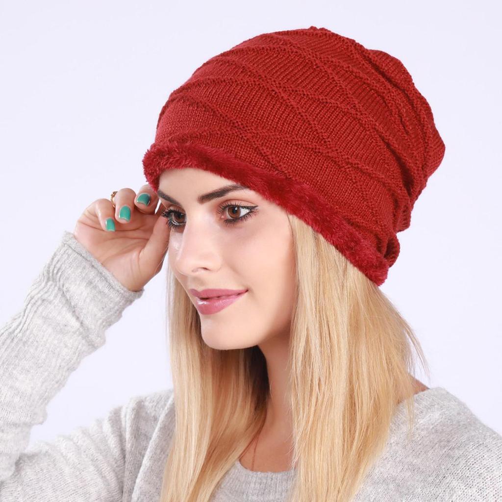 Autumn Winter Pleated Plush Women's Pullover Knitted Wool Wavy Moon Ear Protection Hat EMA
