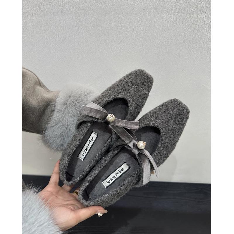 С юбкой французский темперамент бант бархат светлый рот одинарные туфли женские осень и зима новые толстый каблук шерстяные туфли Мэри Джейн