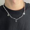 Серебристая necklace с пентаграммой-шипом для женщин мужчин Уличный Хип-хоп Звездные подвески Цепочка на ключицу Ювелирные изделия Подарки