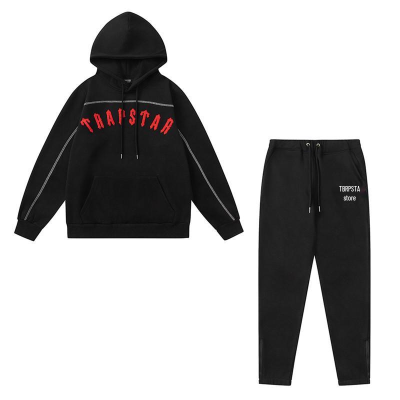 Европейский и американский Trapstar Красный/Черный Худи с Вышивкой Головы Тигра для Мужчин и Пар с Длинными Штанами Повседневный Комплект