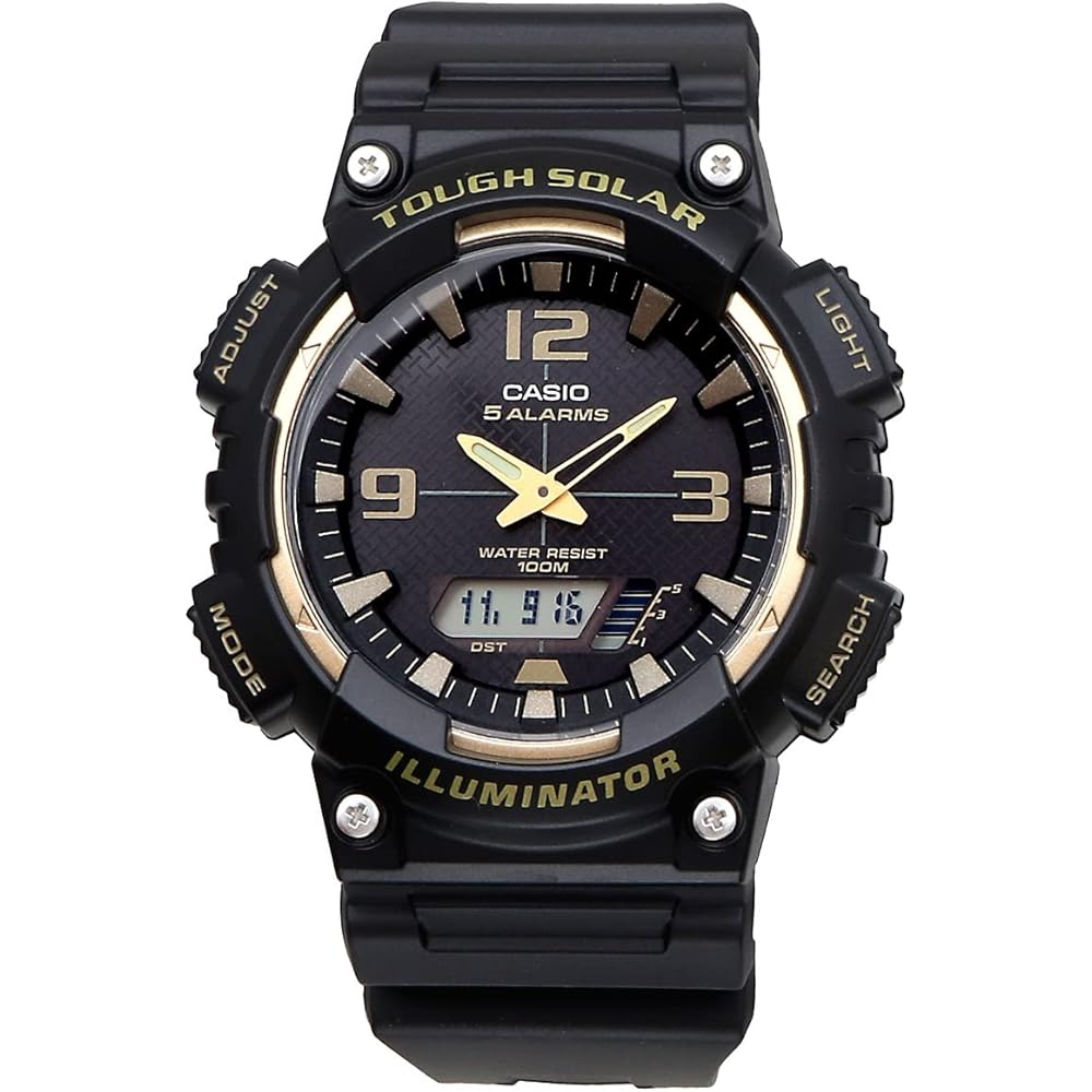 Casio Tough Solar Ana-Digi Quartz Watch AQ-S810 Series Men's Black Gold 50m Water Resistant