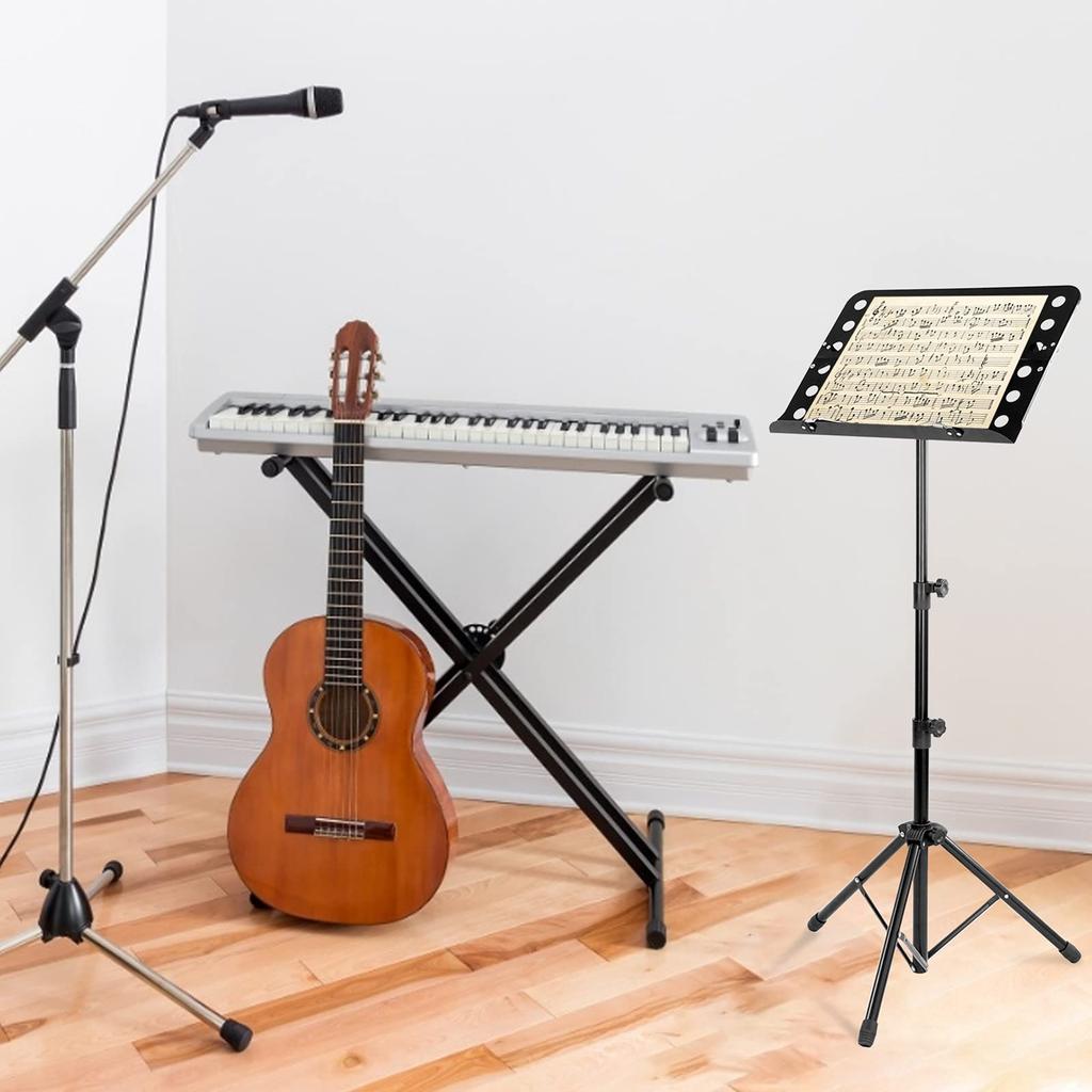 AKOZLIN Folding Music Stand, Adjustable Angle and Height, Music Stand, Music Stand, Music Stand, Height Adjustable from 49cm To 127cm, Projector
