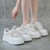 Сетчатые маленькие белые туфли женские новые весенние спортивные универсальные кожаные кружевные сетчатые туфли на толстой подошве-маффин