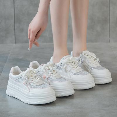 Сетчатые белые туфли для женщин 2025 новые весенние горячие товары универсальные спортивные натуральная кожа шнуровка сетчатая подошва кеды