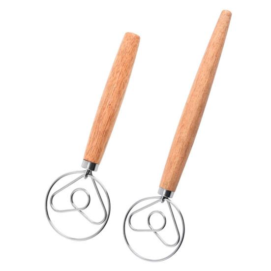 Dough Mixer Stainless Steel Dough Whisk with Wooden Handle Easy-to-clean Bread Whisk for Home Kitchen