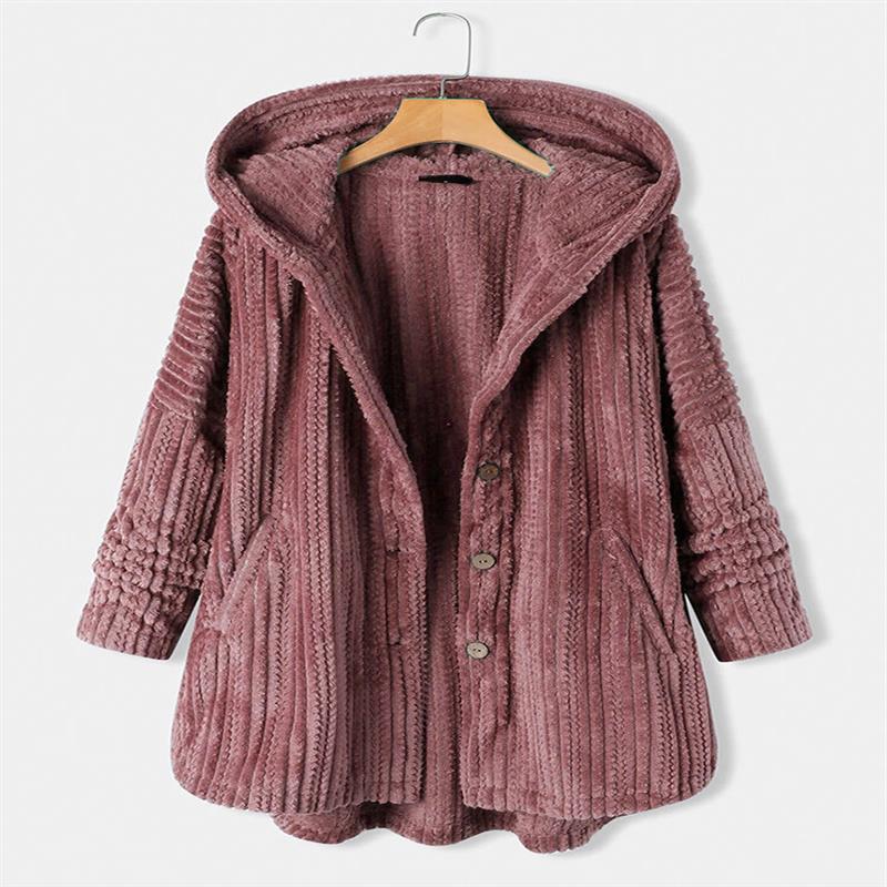 Women Winter Autumn Warm Hooded Coats Single-breasted Loose Casual Plush Long-sleeved Coat Plus Size Hoodie