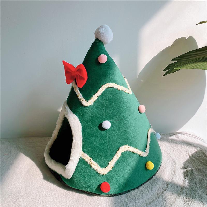 Winter Warm Pet Nest: Christmas Cat & Dog Igloo Bed with Bowknot