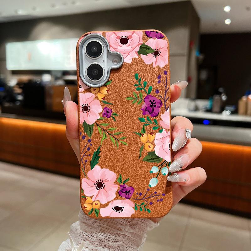 Чехол из мягкого ТПУ с текстурой кожи и цветочным узором для iPhone 16 15 14 Pro Max 15 Plus 12 13 Pro Max 11. Ударопрочная телефонная накладка с цветами