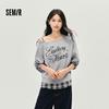 Semir Women's Faux 2-Piece Plaid Patchwork Sweatshirt
