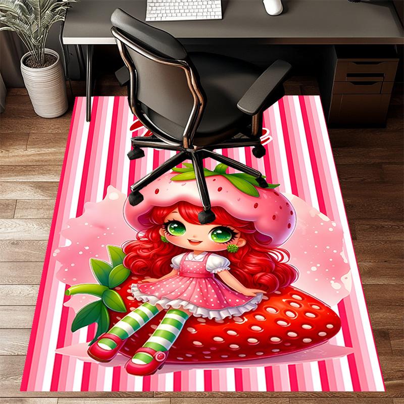 Custom Strawberry Princess Mat Personalized Name, Polyester Washable Indoor Entryway Rug, Gift for Christmas, Easter, Thanksgiving Day