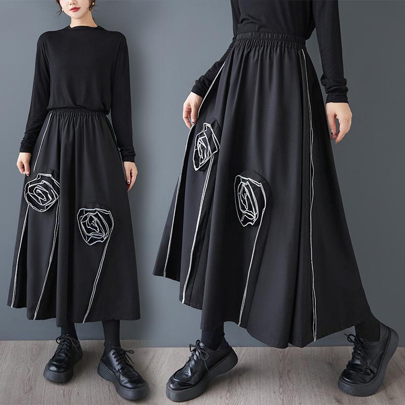 DIMANAF 2025 Весна Женские Новые Юбки Винтажные Свободные Эластичная Талия Плиссированные Элегантные Длинные Юбки Цветочные Большого Размера