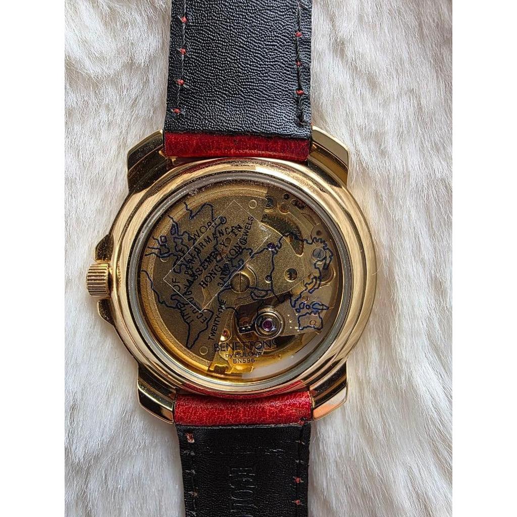 Б/у мужские автоматические часы Bulova Ecology с красным кожаным ремешком
