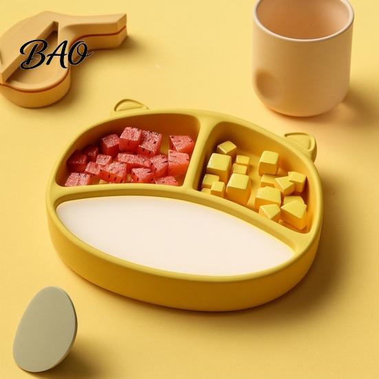 Travel Feeding Plate for Toddlers Silicone Suction Toddlers, Cute Bear Shape Unbreakable Divided BPA Free Infant Supplies Baby Bowl, Non Slip